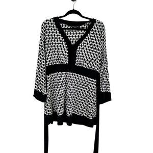 Retro Floral Babydoll 1X Top Black Belted Boho Neutral Classic Chic Preppy Folk